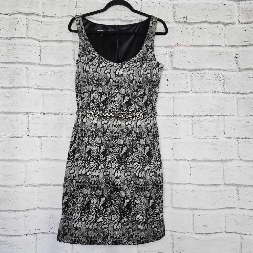 Rickie Freeman Teri Jon Womens Black Silver Animal Print Sheath Dress Size 12